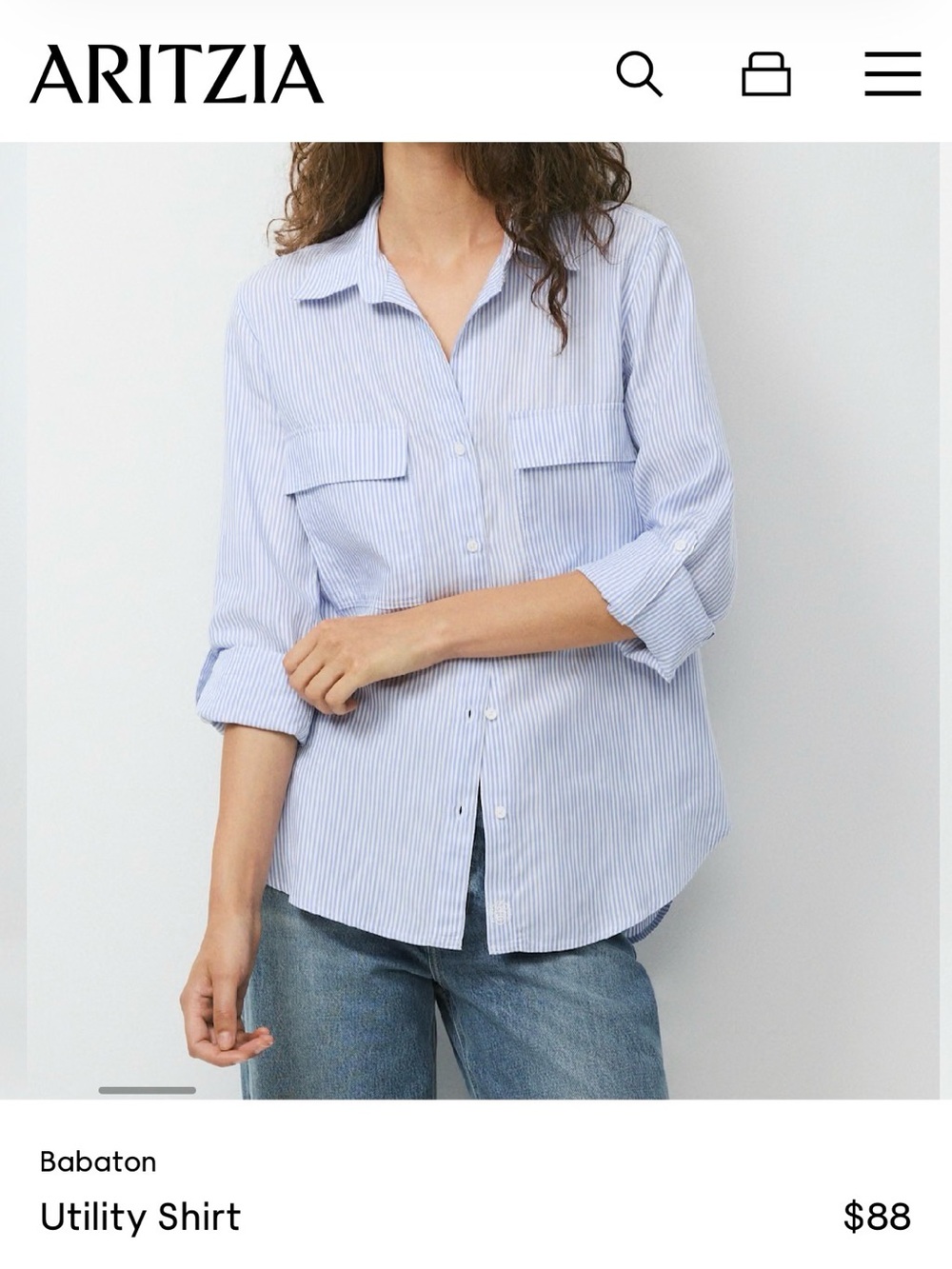 Babaton Light Blue Pinstripe Button-Down Utility Shirt